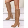 image:imageJuliet Holy Womens Knee High Boots Chunky Block Heel Wide Calf Round Toe Side Zipper Pull On Suede Winter Dress ShoesLight Brown