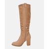 image:imageJuliet Holy Womens Knee High Boots Chunky Block Heel Wide Calf Round Toe Side Zipper Pull On Suede Winter Dress ShoesLight Brown