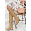 image:imageJuliet Holy Womens Knee High Boots Chunky Block Heel Wide Calf Round Toe Side Zipper Pull On Suede Winter Dress ShoesLight Khaki