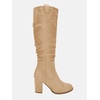 image:imageJuliet Holy Womens Knee High Boots Chunky Block Heel Wide Calf Round Toe Side Zipper Pull On Suede Winter Dress ShoesLight Khaki