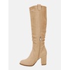 image:imageJuliet Holy Womens Knee High Boots Chunky Block Heel Wide Calf Round Toe Side Zipper Pull On Suede Winter Dress ShoesLight Khaki