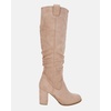 image:imageJuliet Holy Womens Knee High Boots Chunky Block Heel Wide Calf Round Toe Side Zipper Pull On Suede Winter Dress ShoesNude