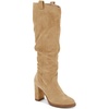 image:imageJuliet Holy Womens Knee High Boots Chunky Block Heel Wide Calf Round Toe Side Zipper Pull On Suede Winter Dress ShoesLight Khaki