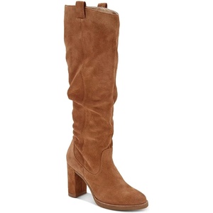 image:imageJuliet Holy Womens Knee High Boots Chunky Block Heel Wide Calf Round Toe Side Zipper Pull On Suede Winter Dress ShoesDark Brown