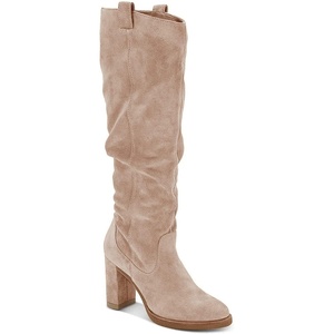 image:imageJuliet Holy Womens Knee High Boots Chunky Block Heel Wide Calf Round Toe Side Zipper Pull On Suede Winter Dress ShoesNude