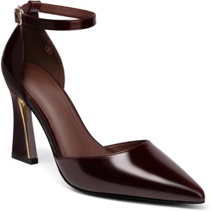 image:imageJuliet Holy Womens Pumps Point Closed Toe Heels Buckle Ankle Strap DOrsay Heeled SandalsChocolate Brown