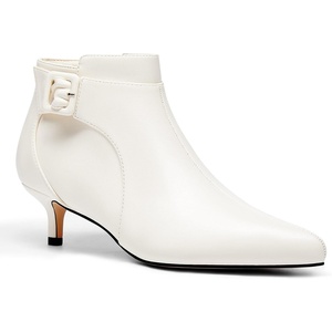image:imageWomens Pointed Toe Ankle Boots Kitten Heels Faux Suede Booties Side Zipper Dress ShoesCream White Pu