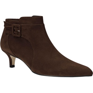 image:imageWomens Pointed Toe Ankle Boots Kitten Heels Faux Suede Booties Side Zipper Dress ShoesDark Brown Suede