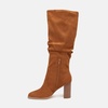 image:imageWomens Knee High Boots Chunky High Heel Square Toe Side Zipper Wide Calf BootBrown