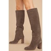 image:imageWomens Knee High Boots Chunky High Heel Square Toe Side Zipper Wide Calf BootCoffee