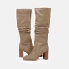 image:imageWomens Knee High Boots Chunky High Heel Square Toe Side Zipper Wide Calf BootKhaki