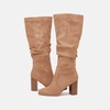 image:imageWomens Knee High Boots Chunky High Heel Square Toe Side Zipper Wide Calf BootLight Khaki