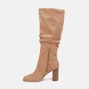 image:imageWomens Knee High Boots Chunky High Heel Square Toe Side Zipper Wide Calf BootLight Khaki