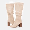 image:imageWomens Knee High Boots Chunky High Heel Square Toe Side Zipper Wide Calf BootNude