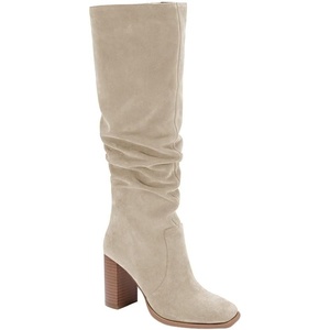 image:imageWomens Knee High Boots Chunky High Heel Square Toe Side Zipper Wide Calf BootBeige