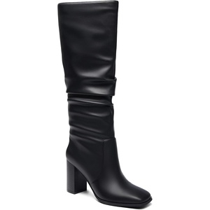 image:imageWomens Knee High Boots Chunky High Heel Square Toe Side Zipper Wide Calf BootBlackpu