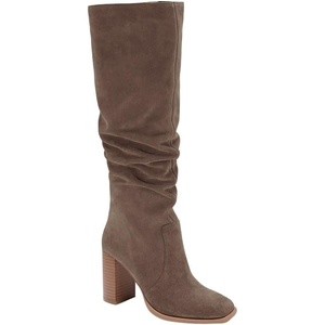 image:imageWomens Knee High Boots Chunky High Heel Square Toe Side Zipper Wide Calf BootCoffee