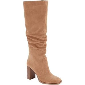 image:imageWomens Knee High Boots Chunky High Heel Square Toe Side Zipper Wide Calf BootLight Khaki