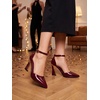 image:imageWomens Pumps Point Closed Toe High Heels Ankle Strap Heeled SandalsBurgundy