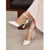 image:imageWomens Pumps Point Closed Toe High Heels Ankle Strap Heeled SandalsPure White