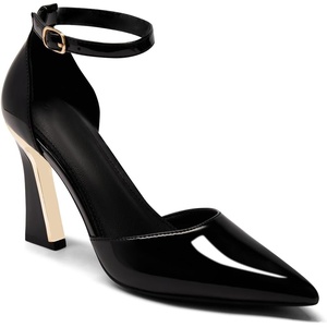 image:imageWomens Pumps Point Closed Toe High Heels Ankle Strap Heeled SandalsPatent Black