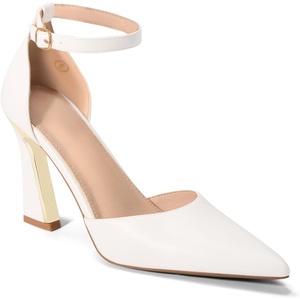image:imageWomens Pumps Point Closed Toe High Heels Ankle Strap Heeled SandalsPu White
