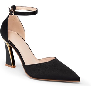 image:imageWomens Pumps Point Closed Toe High Heels Ankle Strap Heeled SandalsSatin Black