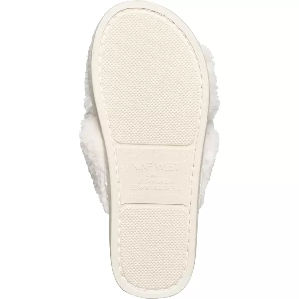 NINE WEST Faux Fur Fuzzy Cross Band Premium Slippers For Women, Open-Toe House Slides