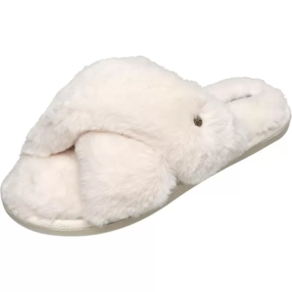 NINE WEST Faux Fur Fuzzy Cross Band Premium Slippers For Women, Open-Toe House Slides