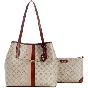 imageNine West Delaine 2 in 1 ToteBeige LogoMahogany