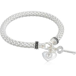 imageNine West Womens Boxed Silver Heart Key Stretch Bracelet Size 0