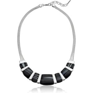 imageNine West womens SilverTone and Black Agate 16quot Frontal Necklace 16quot  2quot Extender