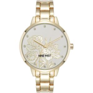 imageNine West Womens Crystal Accented Bracelet WatchGold Floral