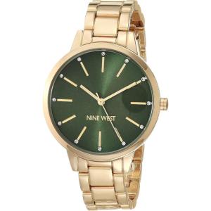 imageNine West Womens Crystal Accented Bracelet WatchGreenGold