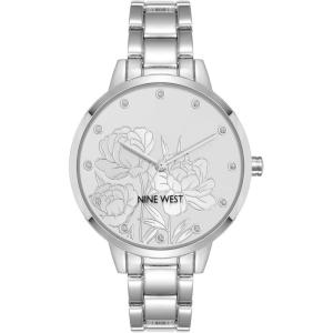 imageNine West Womens Crystal Accented Bracelet WatchSilver Floral