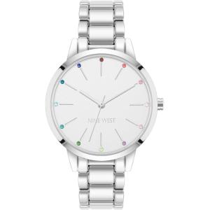 imageNine West Womens Crystal Accented Bracelet WatchSilverNew