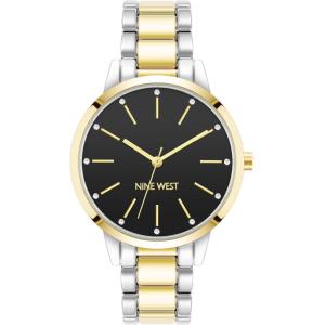 imageNine West Womens Crystal Accented Bracelet WatchTwo ToneBlack