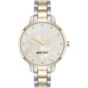 imageNine West Womens Crystal Accented Bracelet WatchTwotone Floral