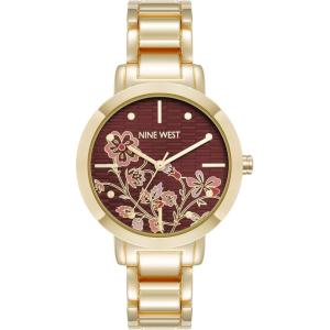 imageNine West Womens Floral Dial Bracelet WatchBurgundyGold