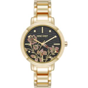imageNine West Womens Floral Dial Bracelet WatchGoldBlack