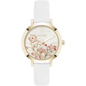 imageNine West Womens Floral Dial Saffiano Strap Watch NW3192White