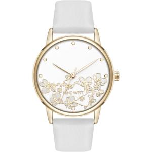 imageNine West Womens Floral Dial Strap Watch NW3146White