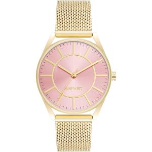 imageNine West Womens NW1922 Mesh Bracelet WatchGoldPink
