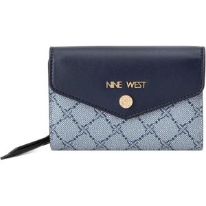 imageNine West Womens Caireann French Wallet Deisgner Black Tote Sling Purse Handbag Trend Shoulder BagChambray LogoNavy
