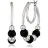 imageNine West Womens Jet Bead Double Hoop Earrings Silver Tone