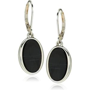 imageNine West Womens Jet Oval Drop Earrings Silver Tone