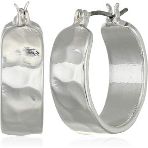 imageNine West Womens Wide Small Textured Hoop Earrings Silver Tone
