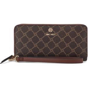 imageNine West Lockup 9s Zip Around with WristletBrown Logo Mahogany