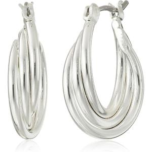 imageNine West Womens Small Twisted Hoop Earrings Silver Tone