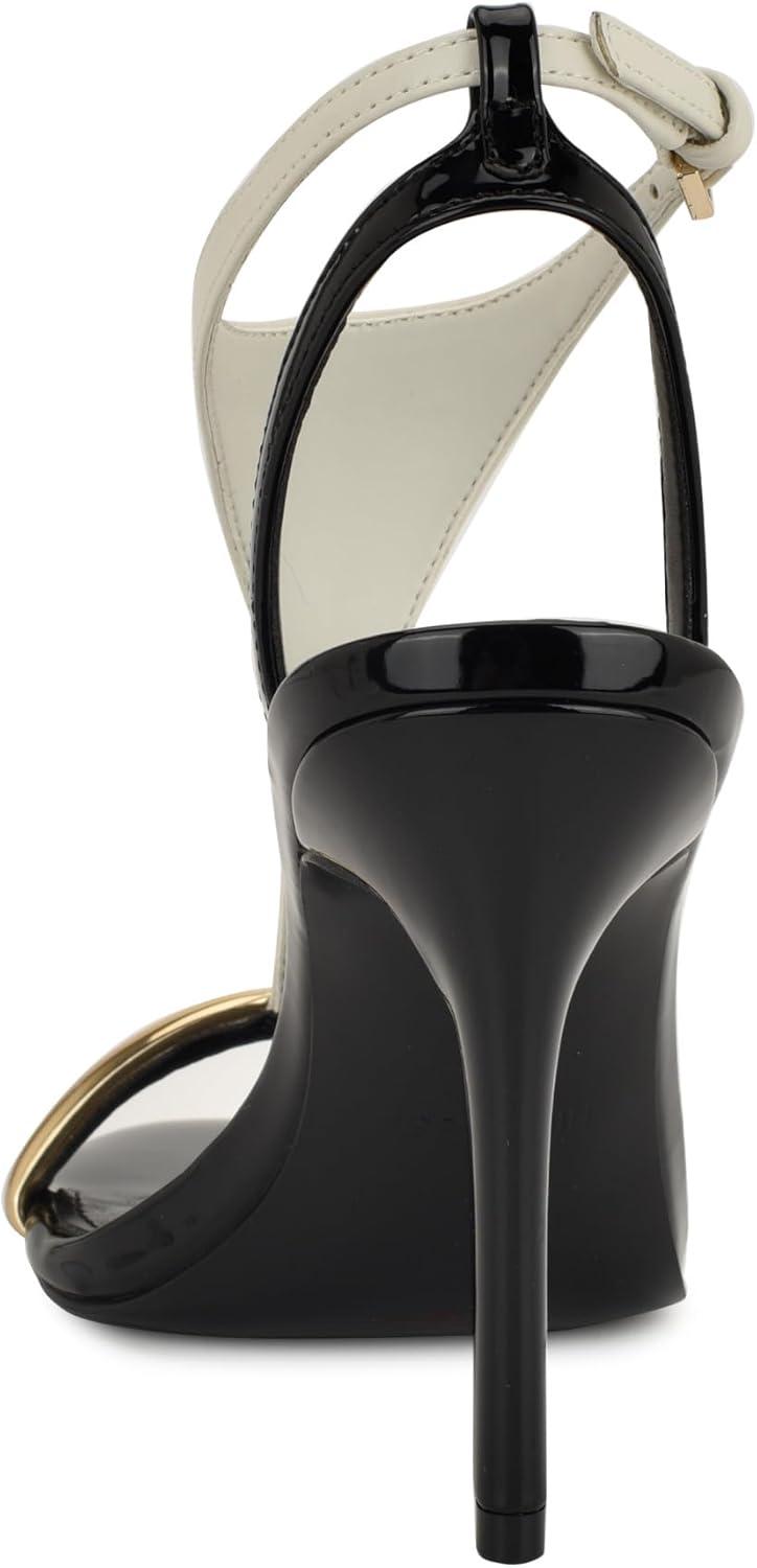 imageNine West Womens Mandey Heeled SandalWhiteGold Mirror Metallic Multi 140